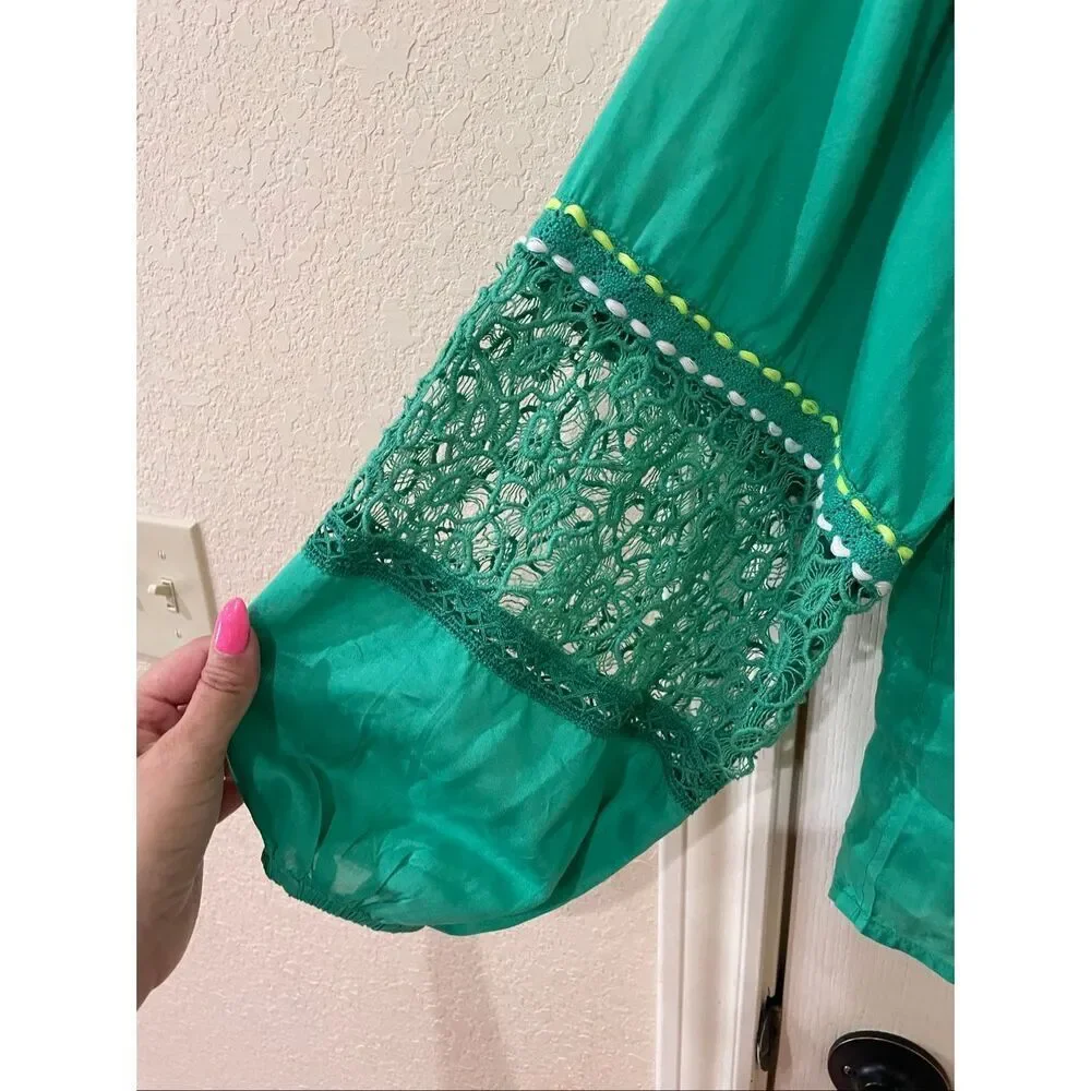 Anthropologie Bl^nk London green lace and embroidered blouse size XS